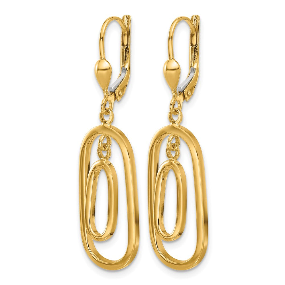 14K Polished Ovals Dangle Leverback Earrings