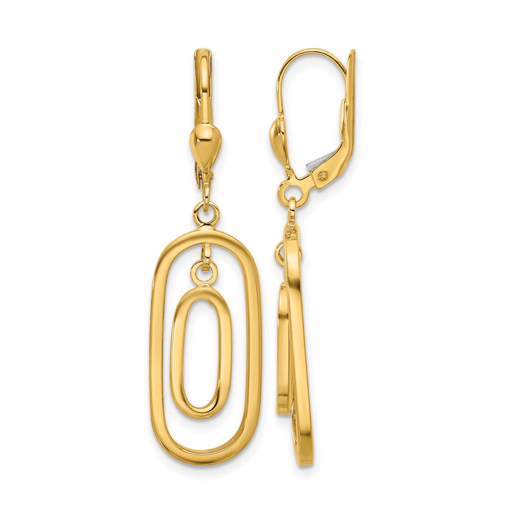 14K Polished Ovals Dangle Leverback Earrings