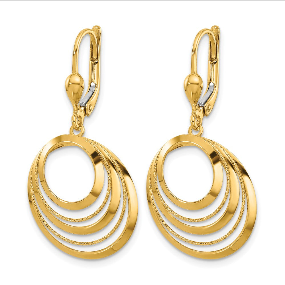 14K Polished and Diamond-cut Circles Dangle Leverback Earrings
