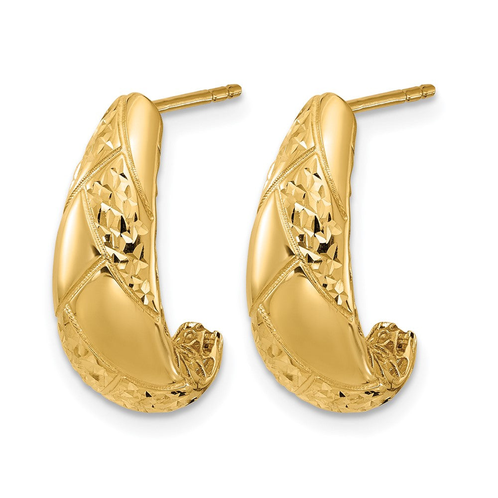 14K Polished and Diamond-cut J-Hoop Earrings