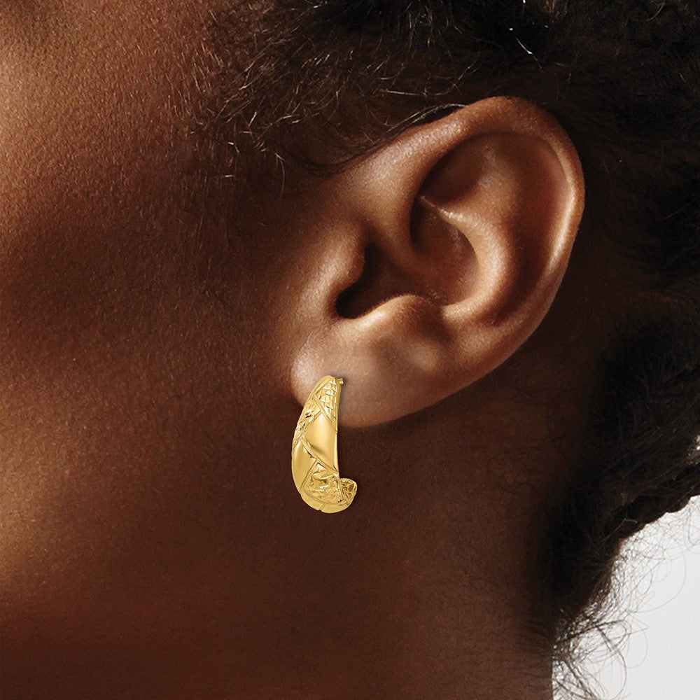14K Polished and Diamond-cut J-Hoop Earrings