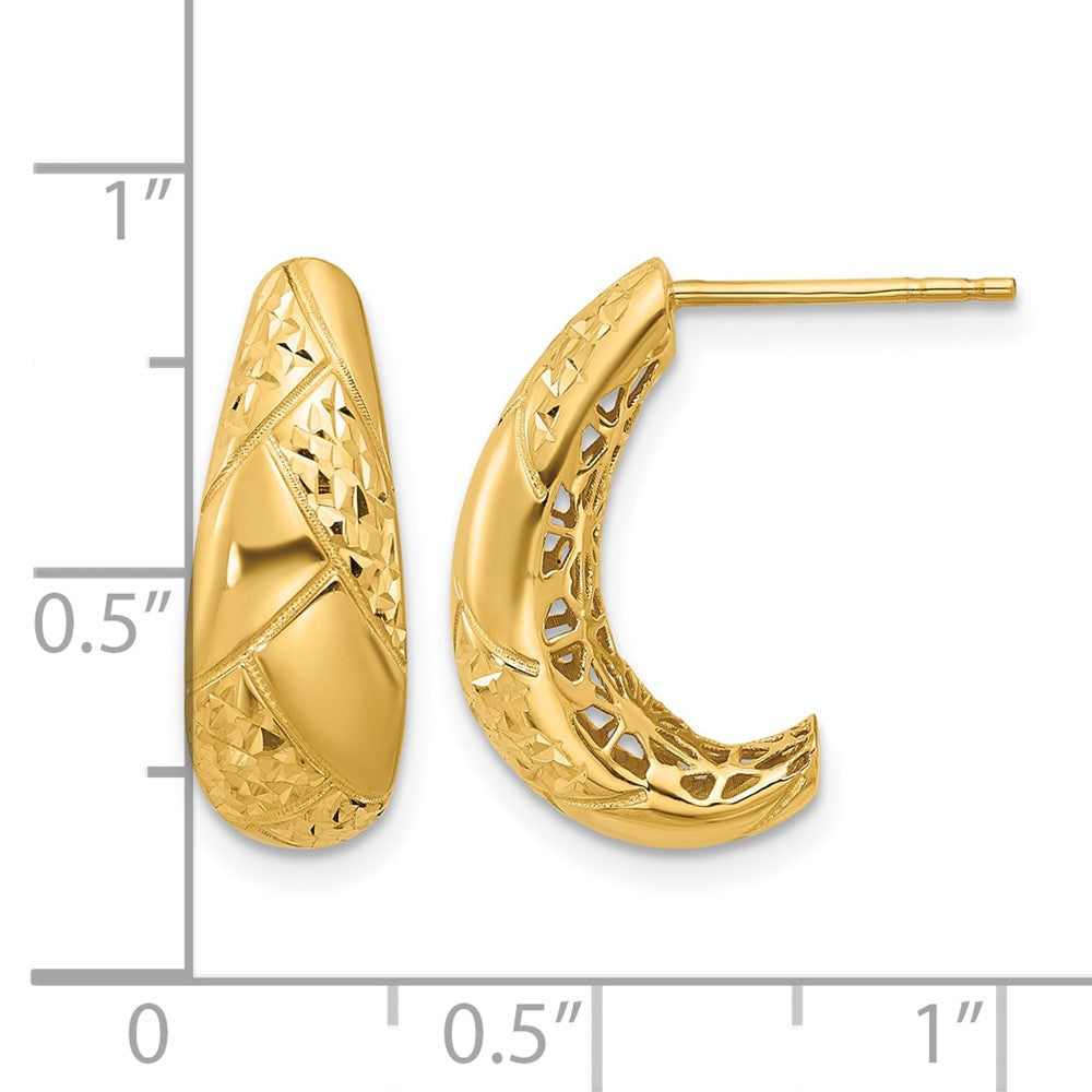 14K Polished and Diamond-cut J-Hoop Earrings