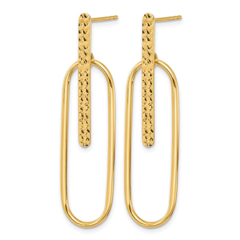14K Polished and Diamond-cut Oval Dangle Post Earrings