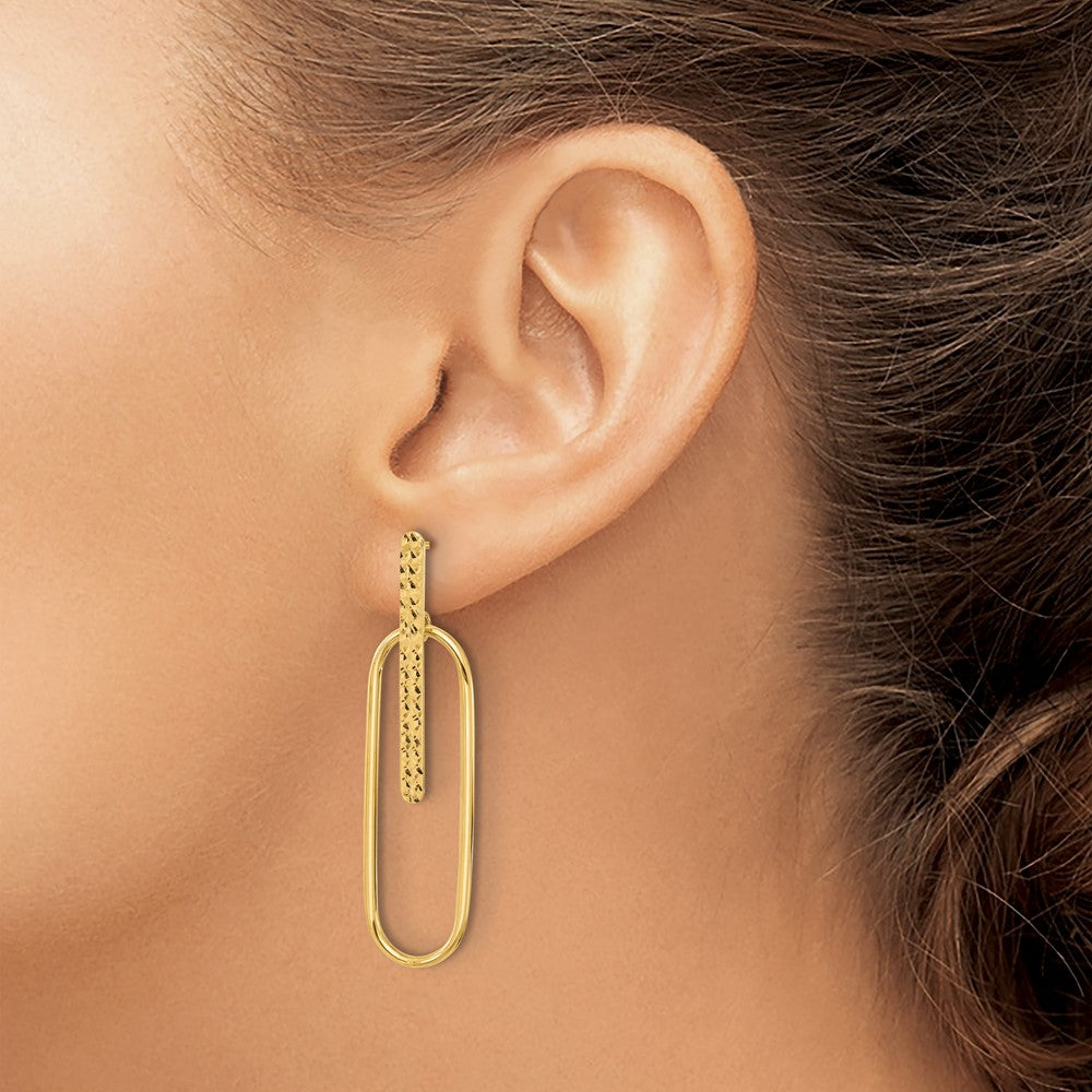 14K Polished and Diamond-cut Oval Dangle Post Earrings