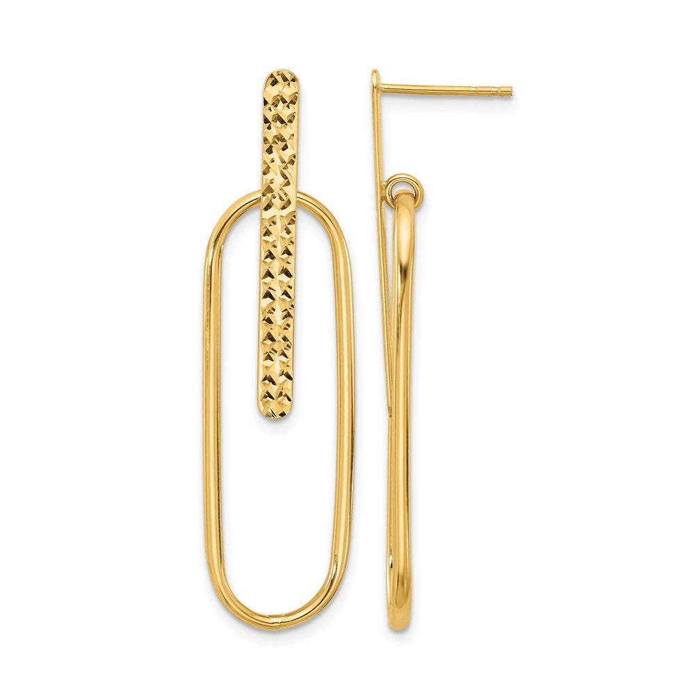 14K Polished and Diamond-cut Oval Dangle Post Earrings