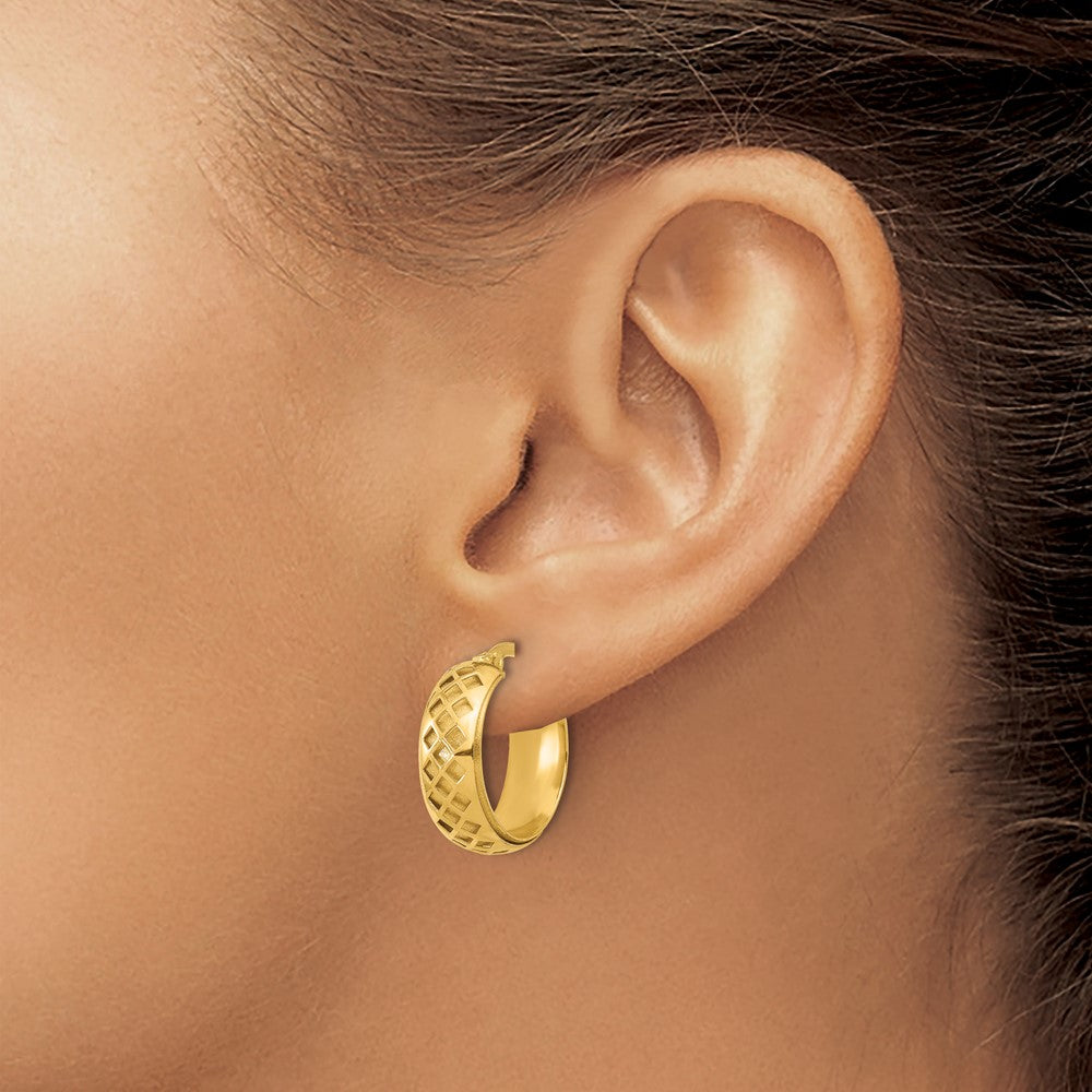 14K Polished and Brushed Fancy Hoop Earrings
