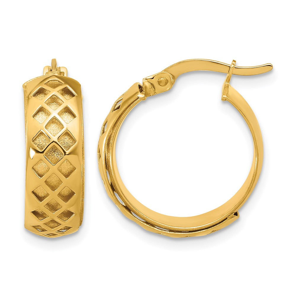 14K Polished and Brushed Fancy Hoop Earrings