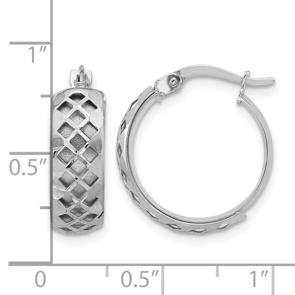 14K White Gold Polished and Brushed Fancy Hoop Earrings