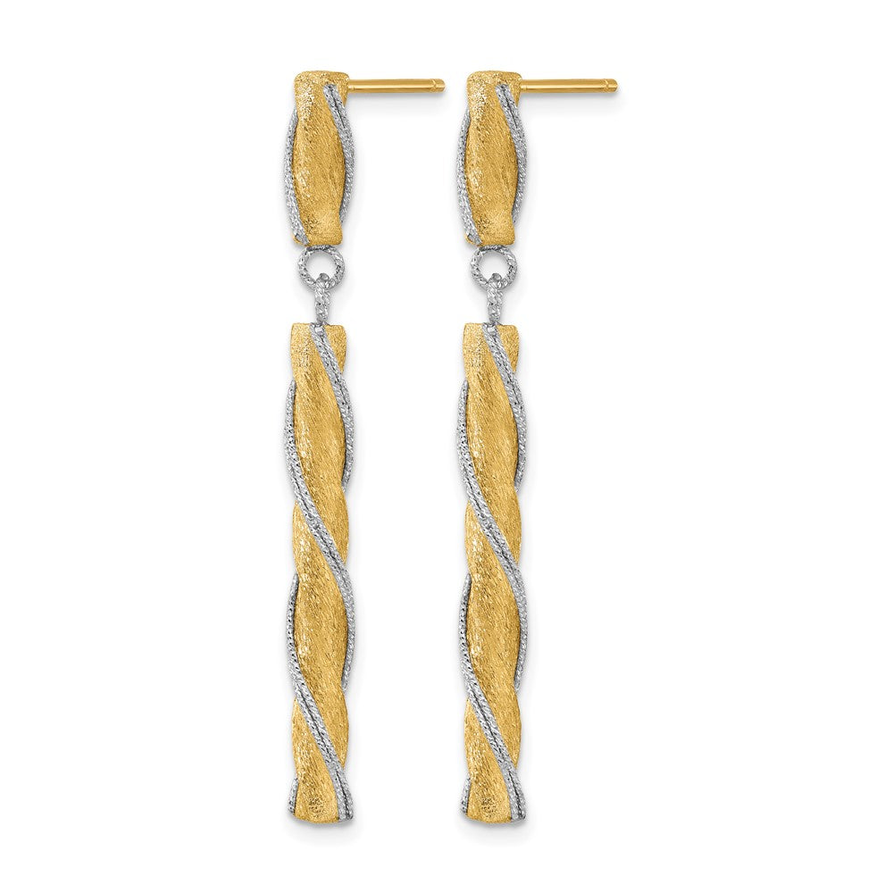 14K Two-tone Polished/Satin/Dia-cut Post Dangle Earrings