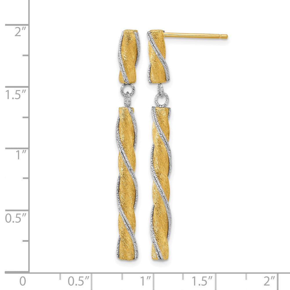 14K Two-tone Polished/Satin/Dia-cut Post Dangle Earrings