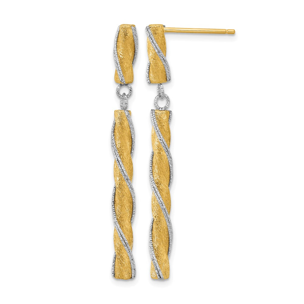 14K Two-tone Polished/Satin/Dia-cut Post Dangle Earrings