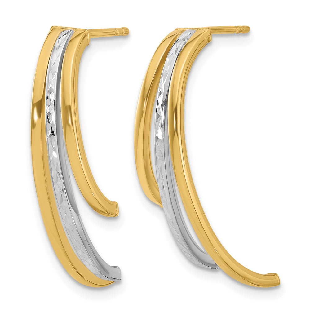 14K w/Rhodium Polished and D/C 3-Row Drop Post Earrings