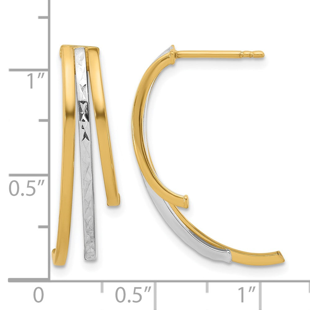 14K w/Rhodium Polished and D/C 3-Row Drop Post Earrings