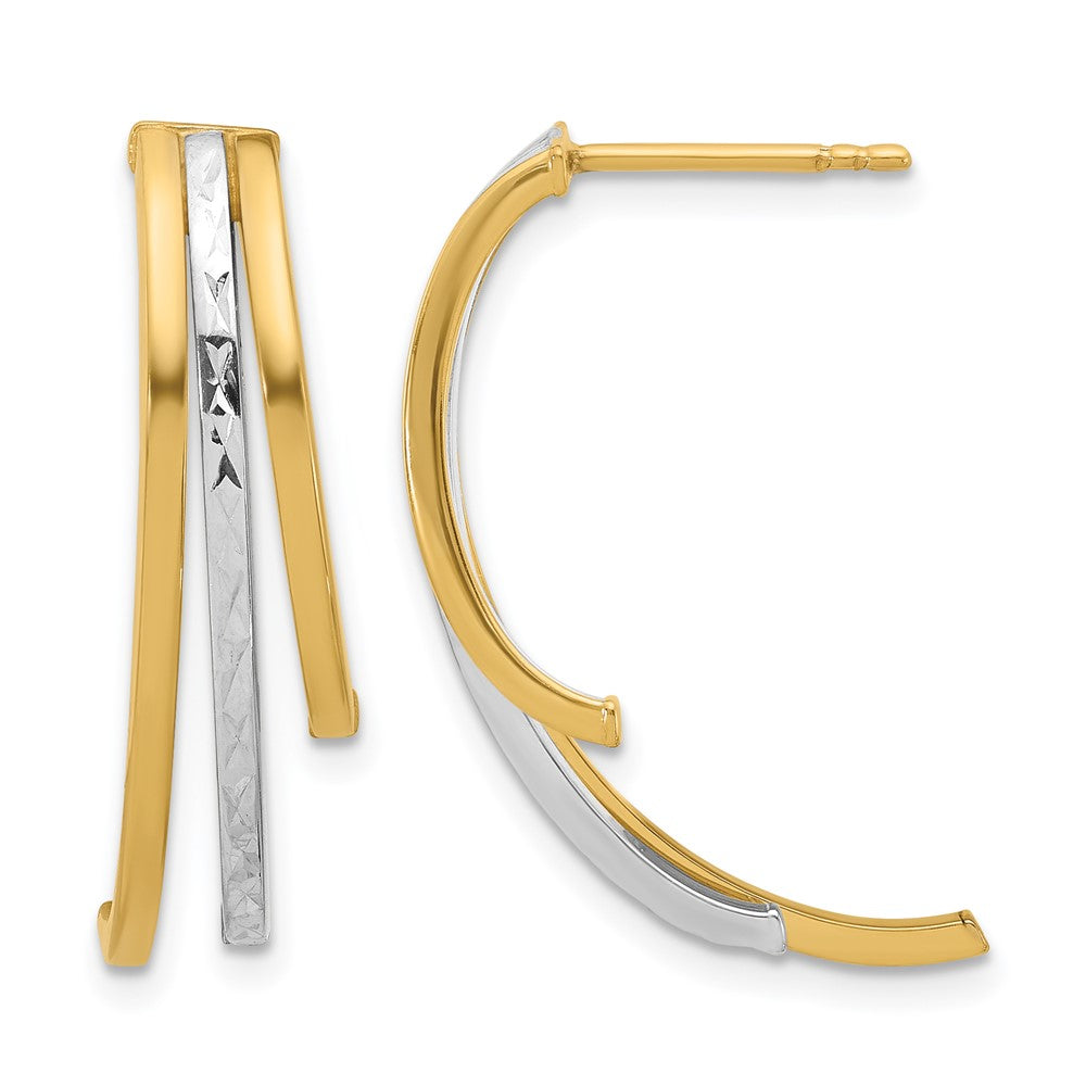 14K w/Rhodium Polished and D/C 3-Row Drop Post Earrings