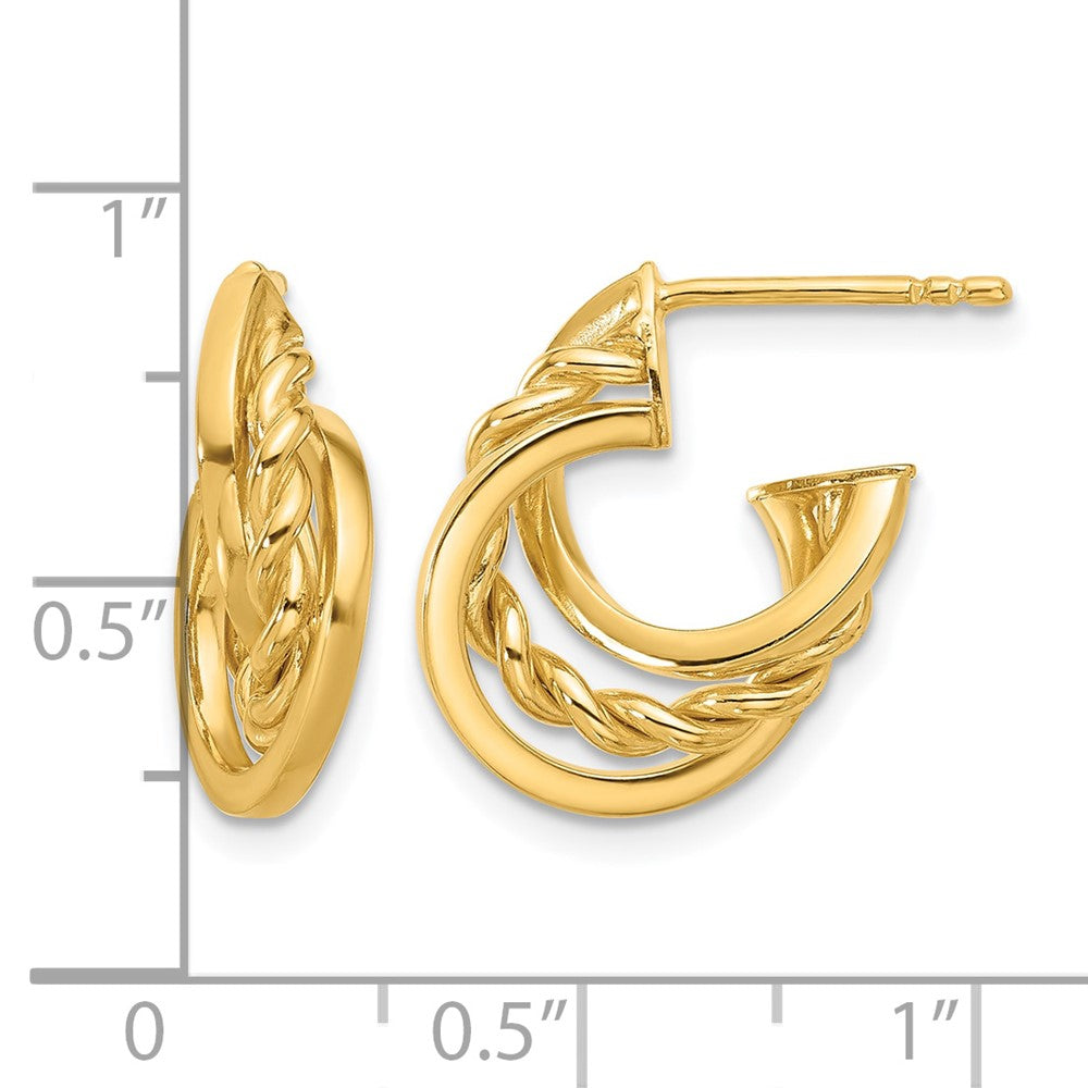 14K Polished Twisted J-Hoop Post Earrings