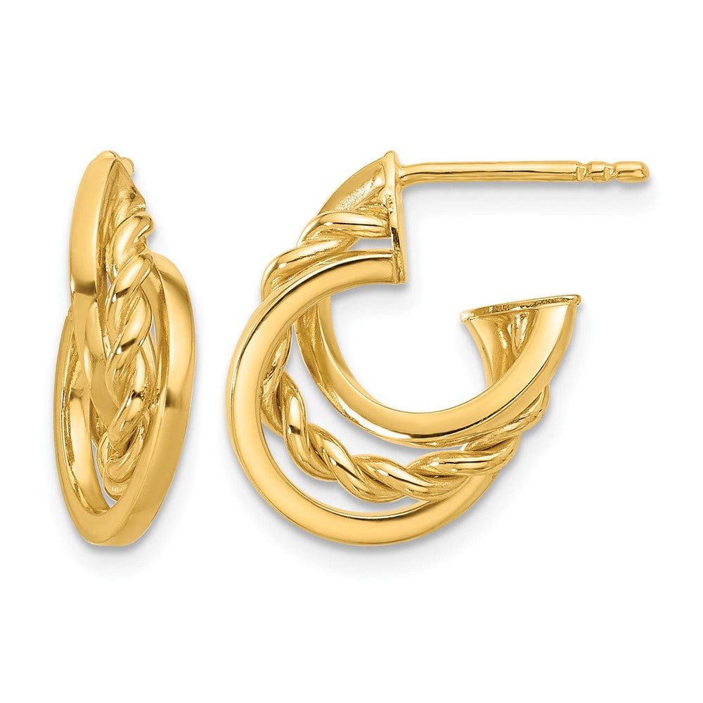 14K Polished Twisted J-Hoop Post Earrings
