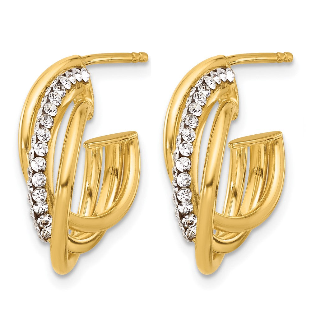 14K Polished Crystal J-Hoop Post Earrings