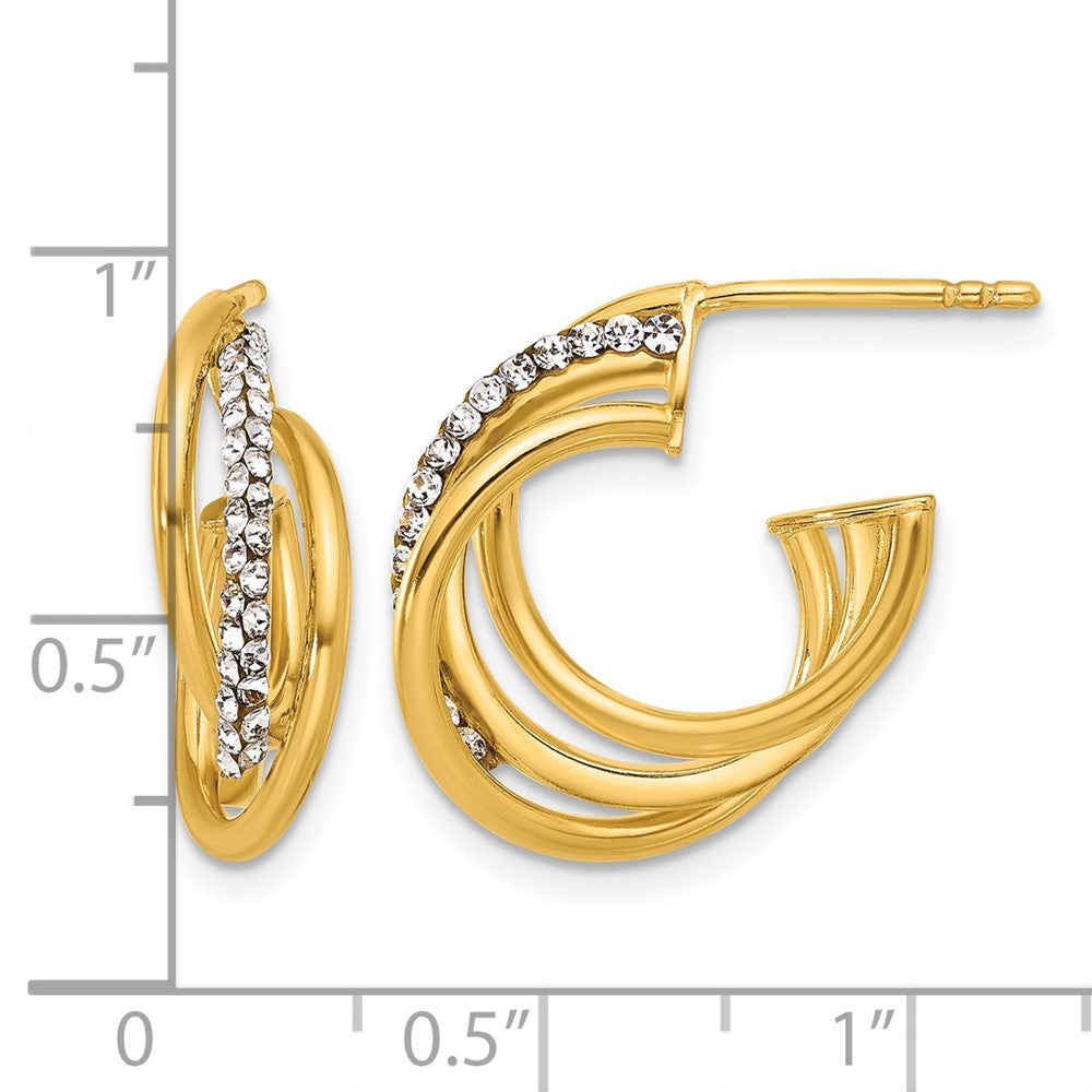 14K Polished Crystal J-Hoop Post Earrings