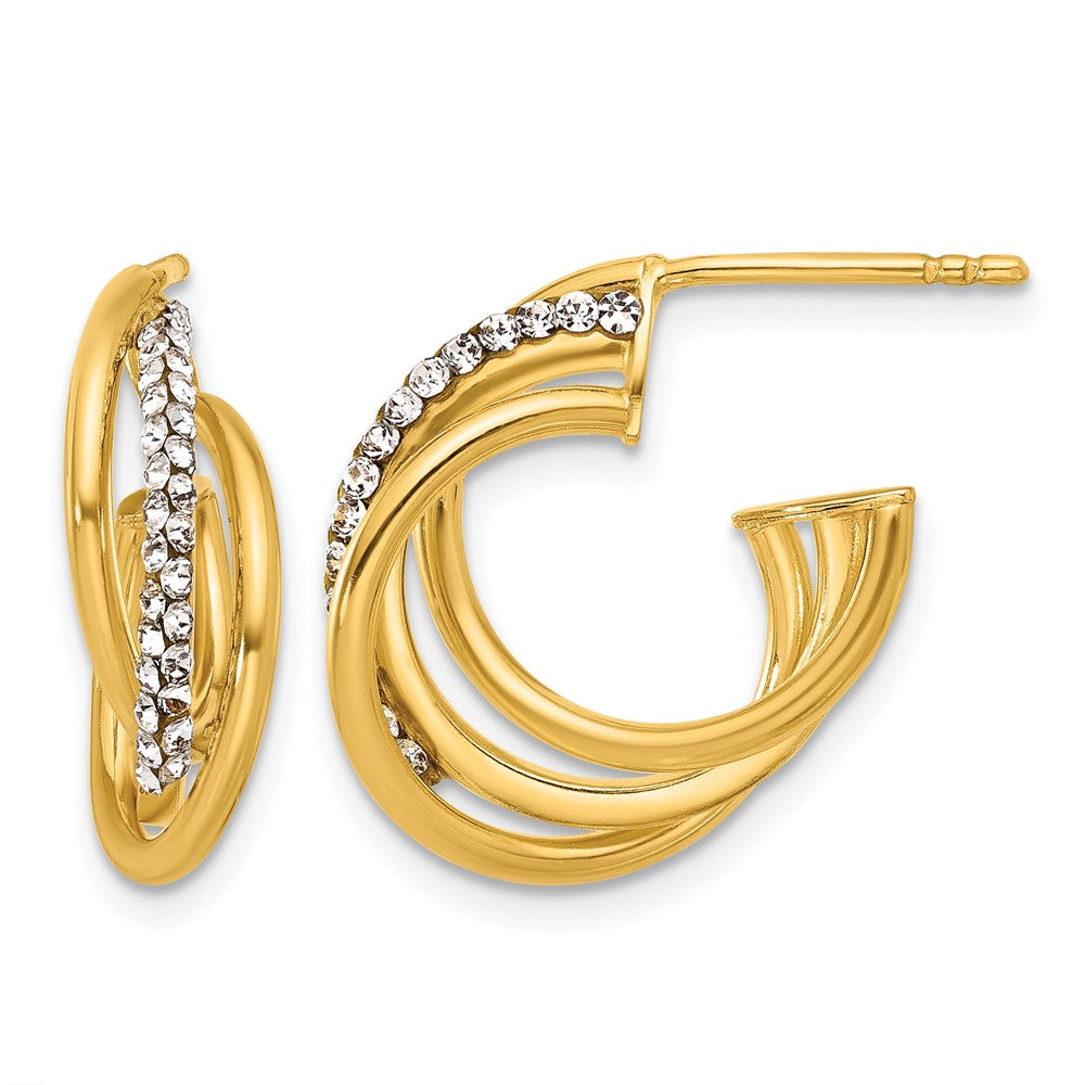 14K Polished Crystal J-Hoop Post Earrings