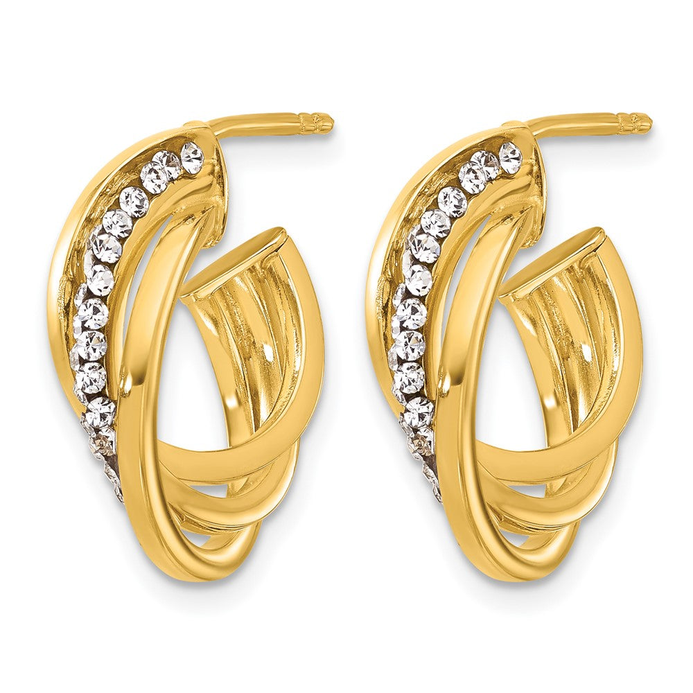 14K Polished Crystal J-Hoop Post Earrings