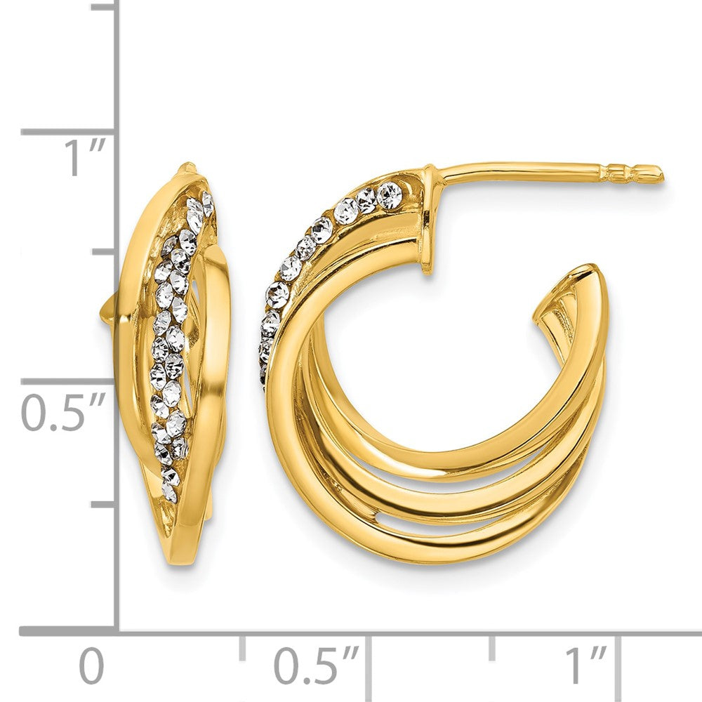 14K Polished Crystal J-Hoop Post Earrings