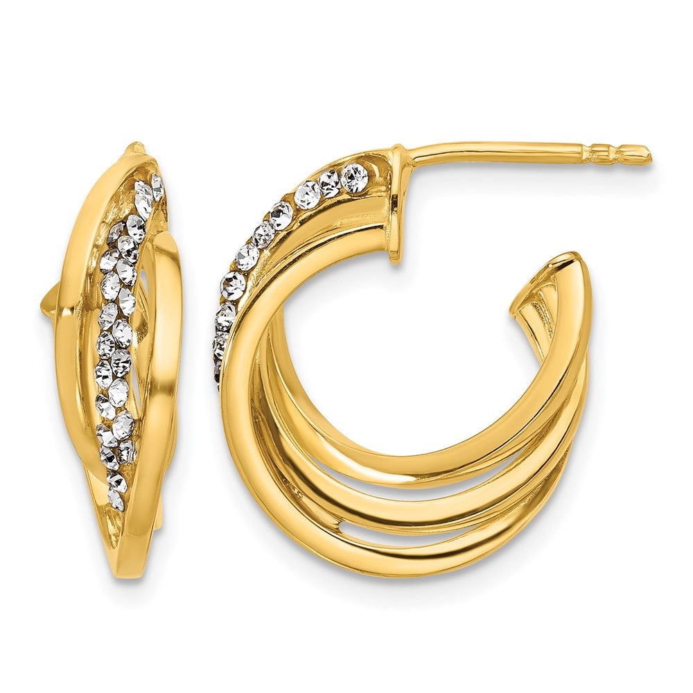 14K Polished Crystal J-Hoop Post Earrings