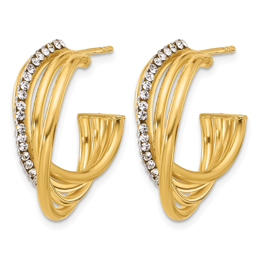 14K Polished Crystal J-Hoop Post Earrings