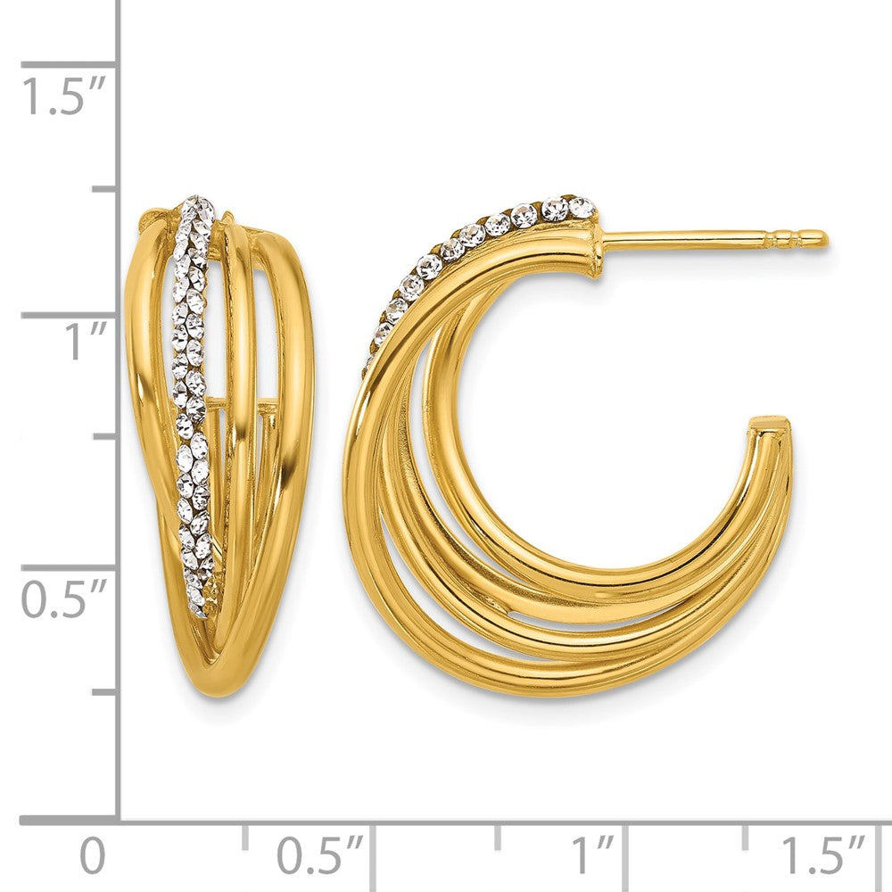 14K Polished Crystal J-Hoop Post Earrings