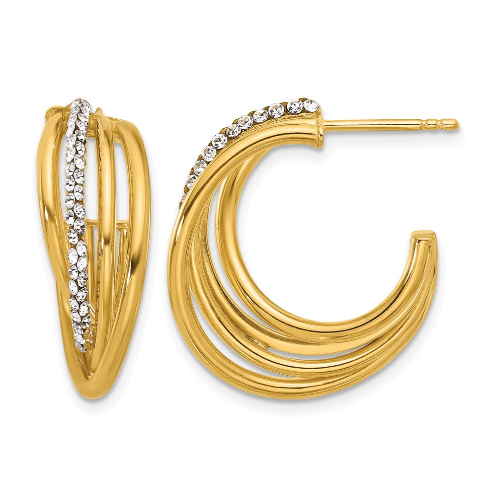 14K Polished Crystal J-Hoop Post Earrings