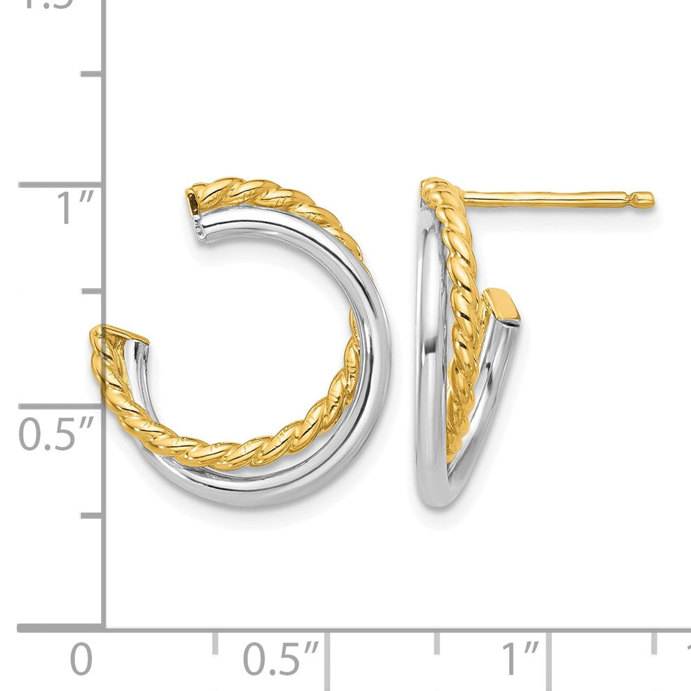 14K W/White Rhodium Polished and Twisted Post Earrings
