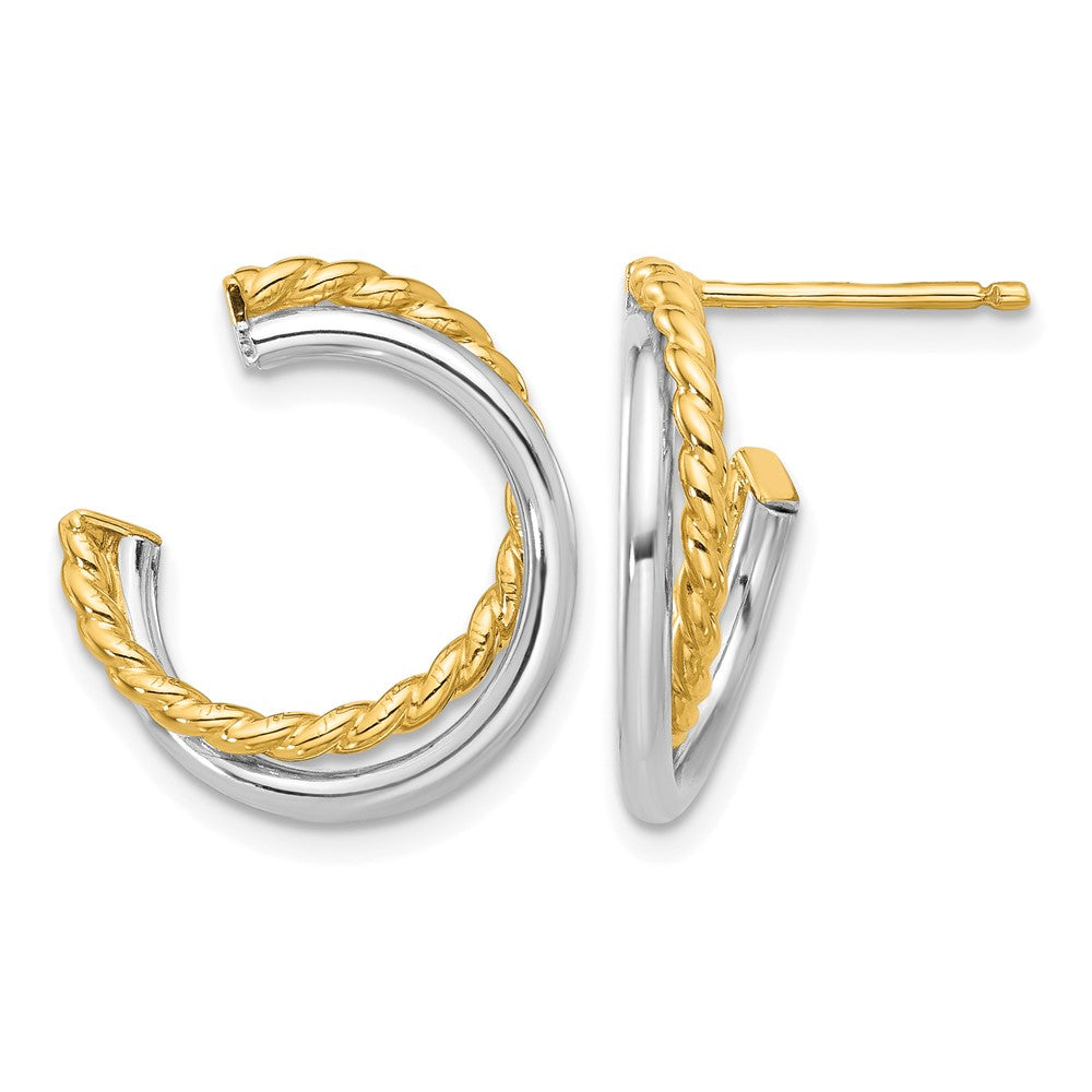 14K W/White Rhodium Polished and Twisted Post Earrings