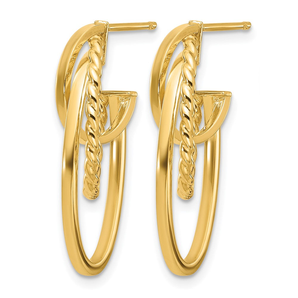 14K Polished and Twisted Oval J-Hoop Post Earrings