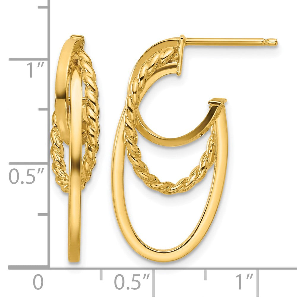 14K Polished and Twisted Oval J-Hoop Post Earrings
