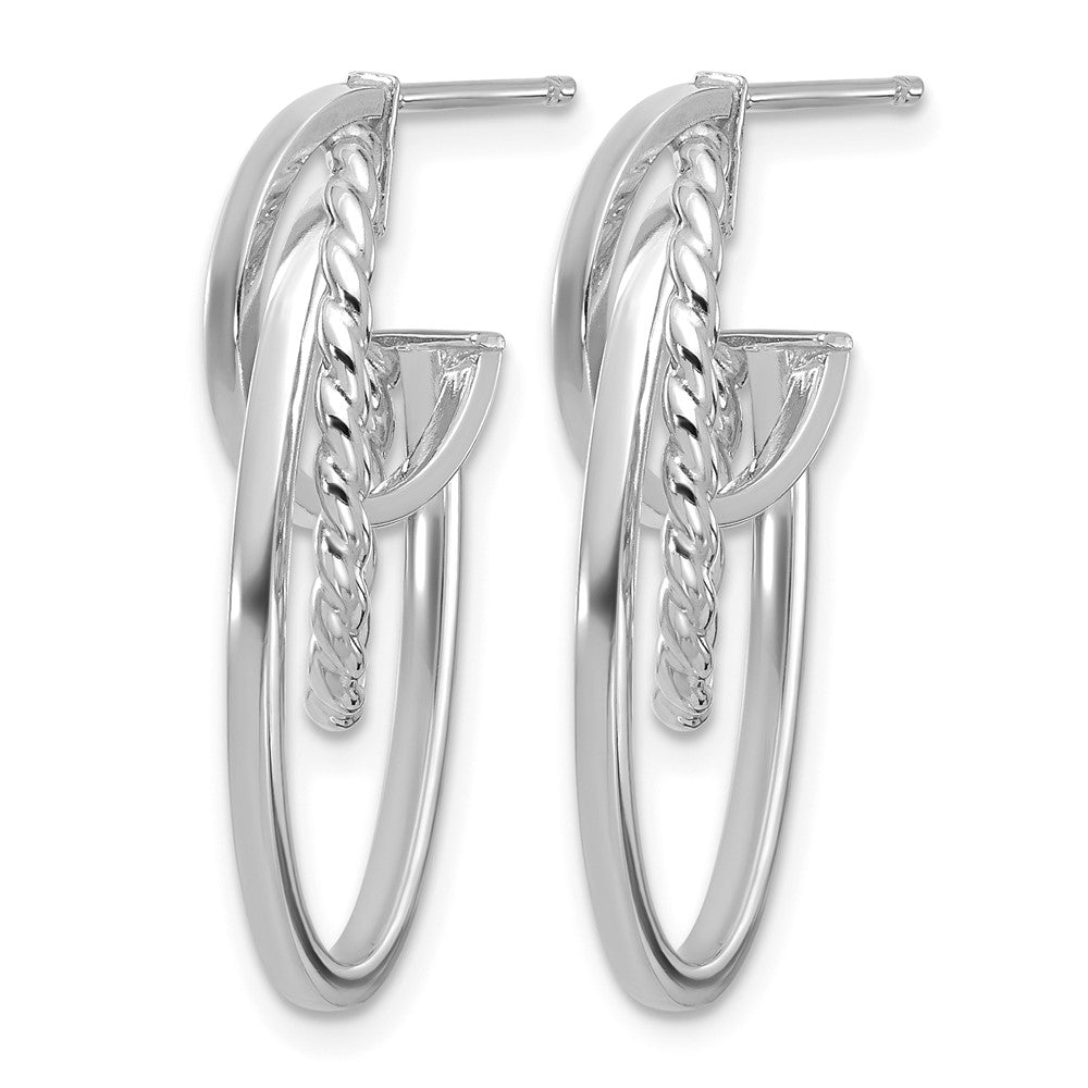 14K w/White RH-plating Polish/ Twisted Oval J-Hoop Earrings