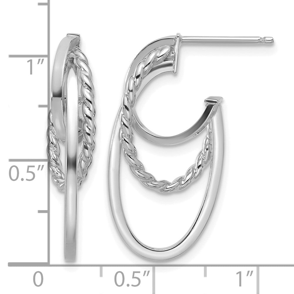 14K w/White RH-plating Polish/ Twisted Oval J-Hoop Earrings