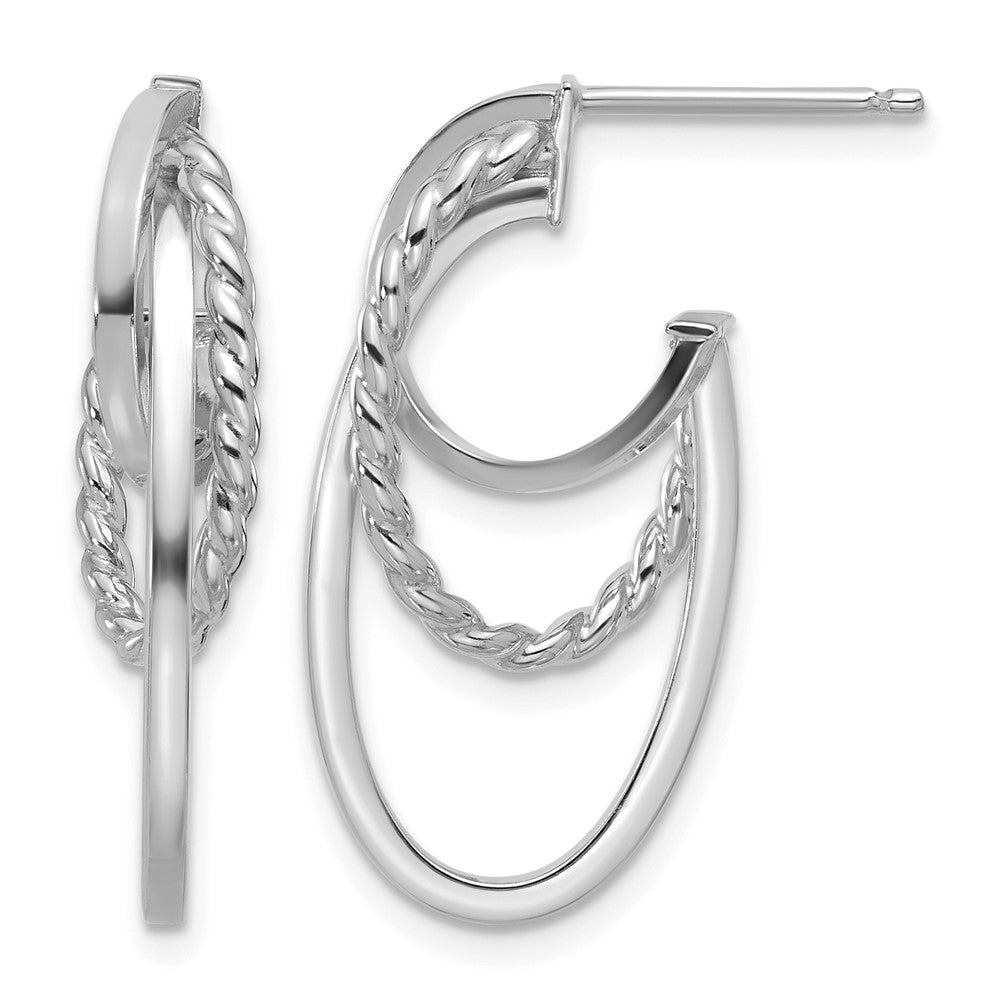 14K w/White RH-plating Polish/ Twisted Oval J-Hoop Earrings