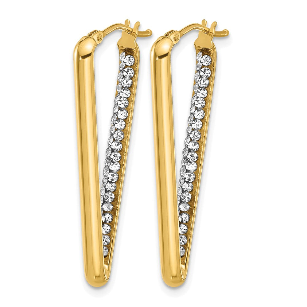 14K Polished with Crystal Triangle Hoop Earrings