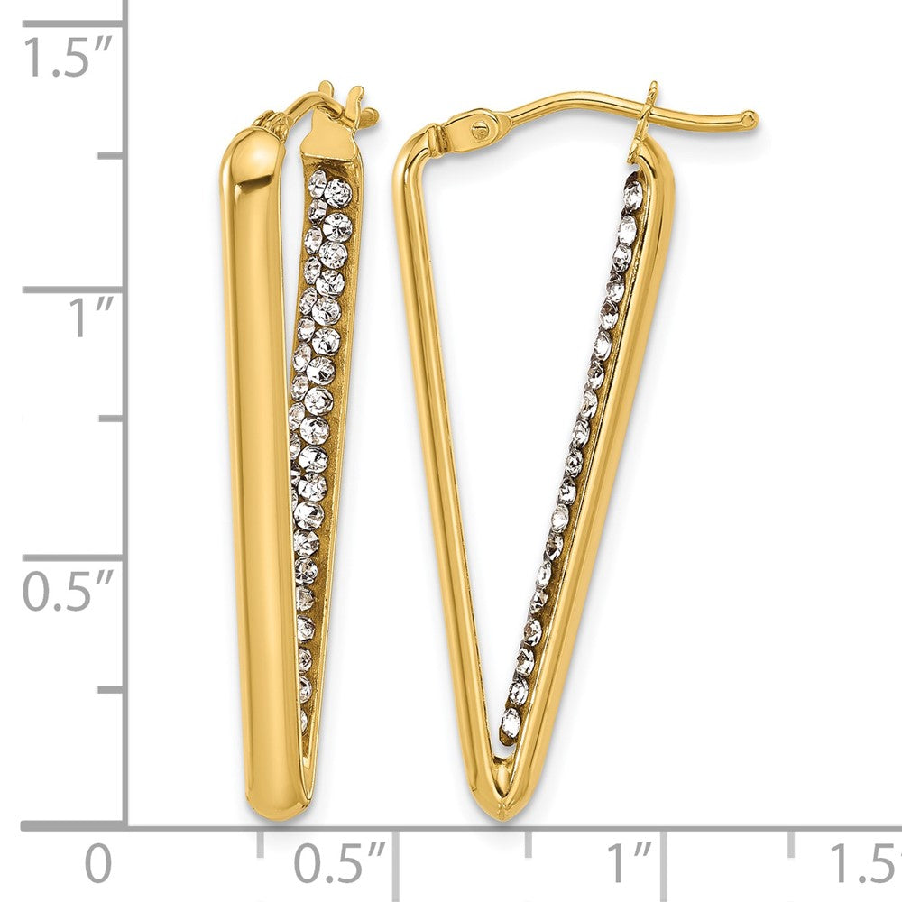 14K Polished with Crystal Triangle Hoop Earrings