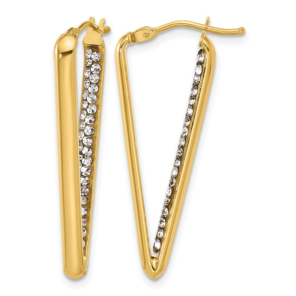 14K Polished with Crystal Triangle Hoop Earrings