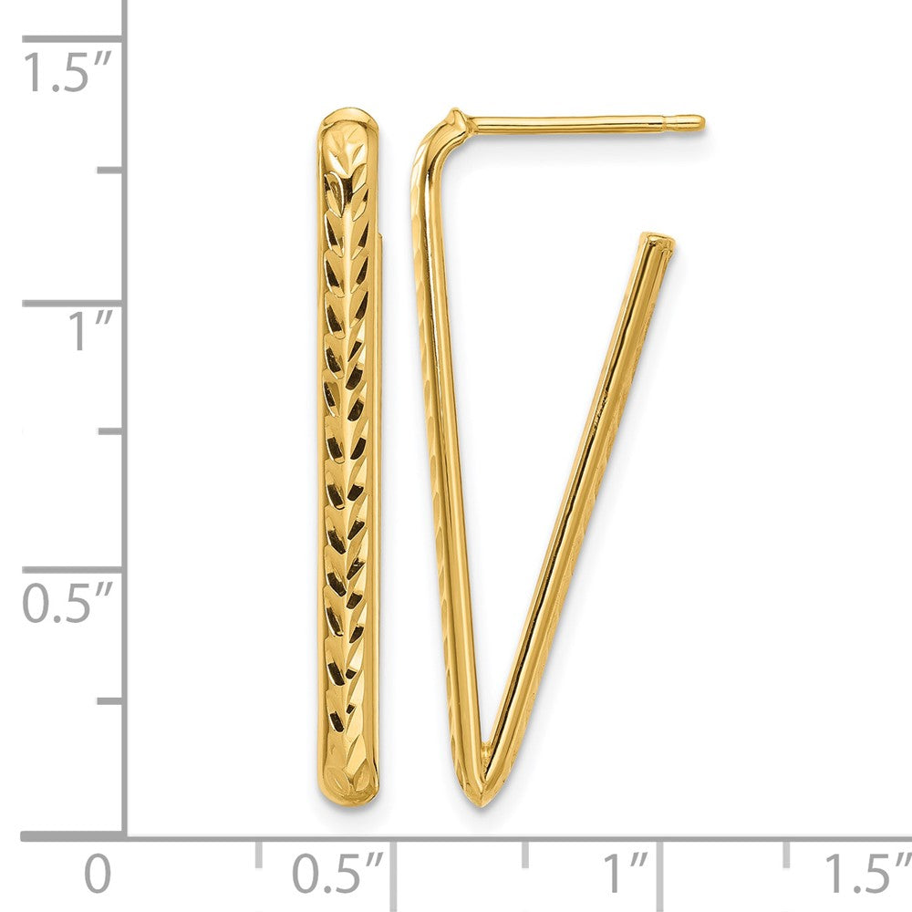 14K Polished and Diamond-cut Triangle Post Earrings