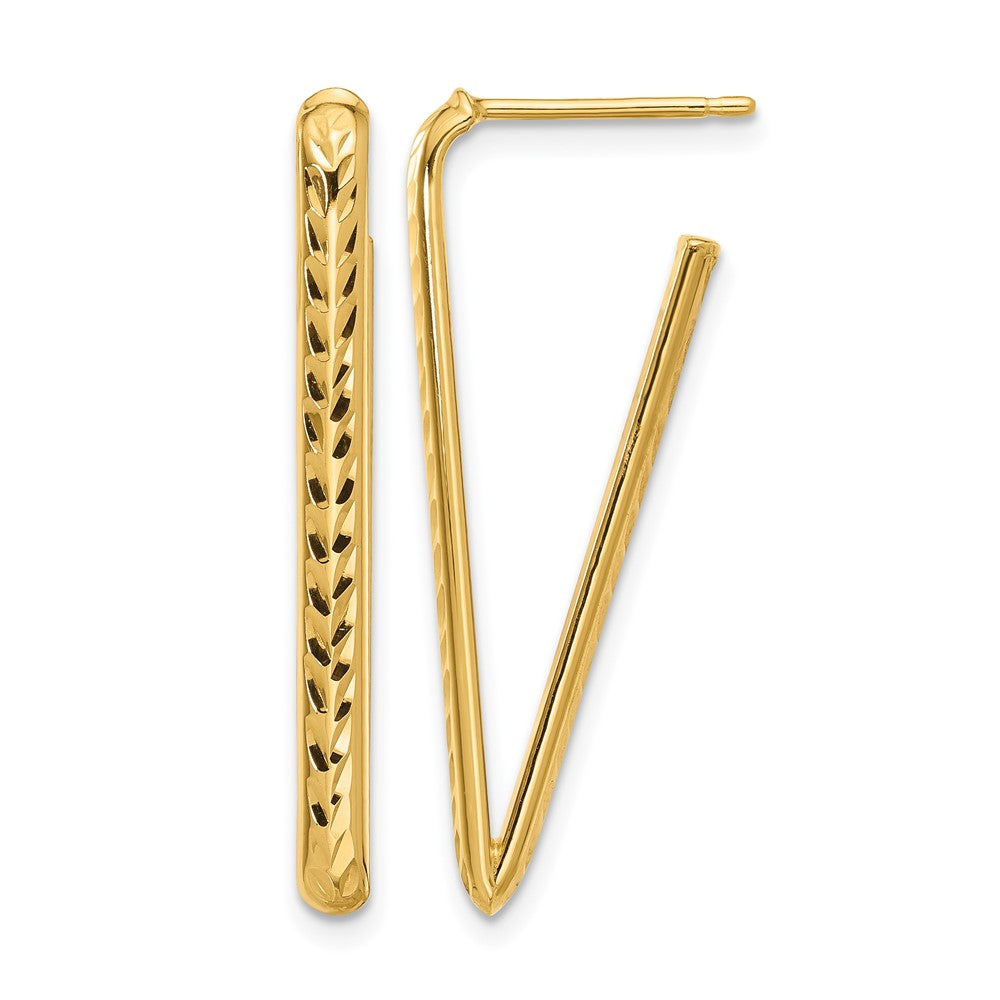 14K Polished and Diamond-cut Triangle Post Earrings