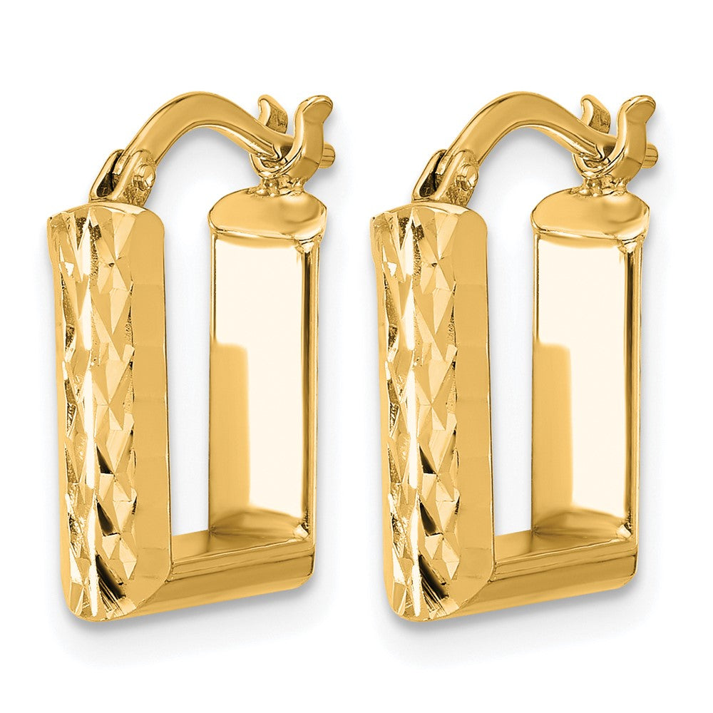 14K Polished and Diamond-cut Square Hoop Earrings