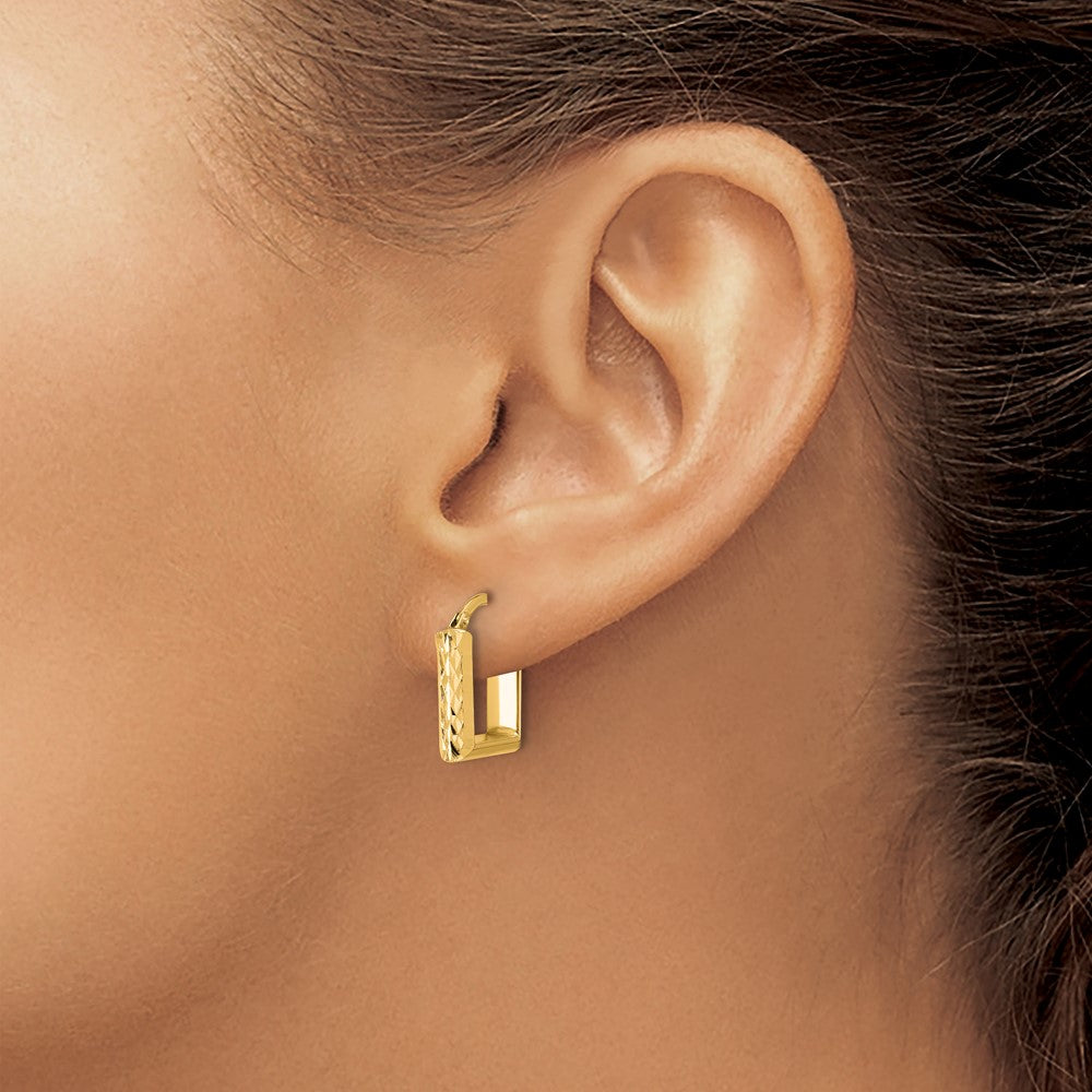 14K Polished and Diamond-cut Square Hoop Earrings