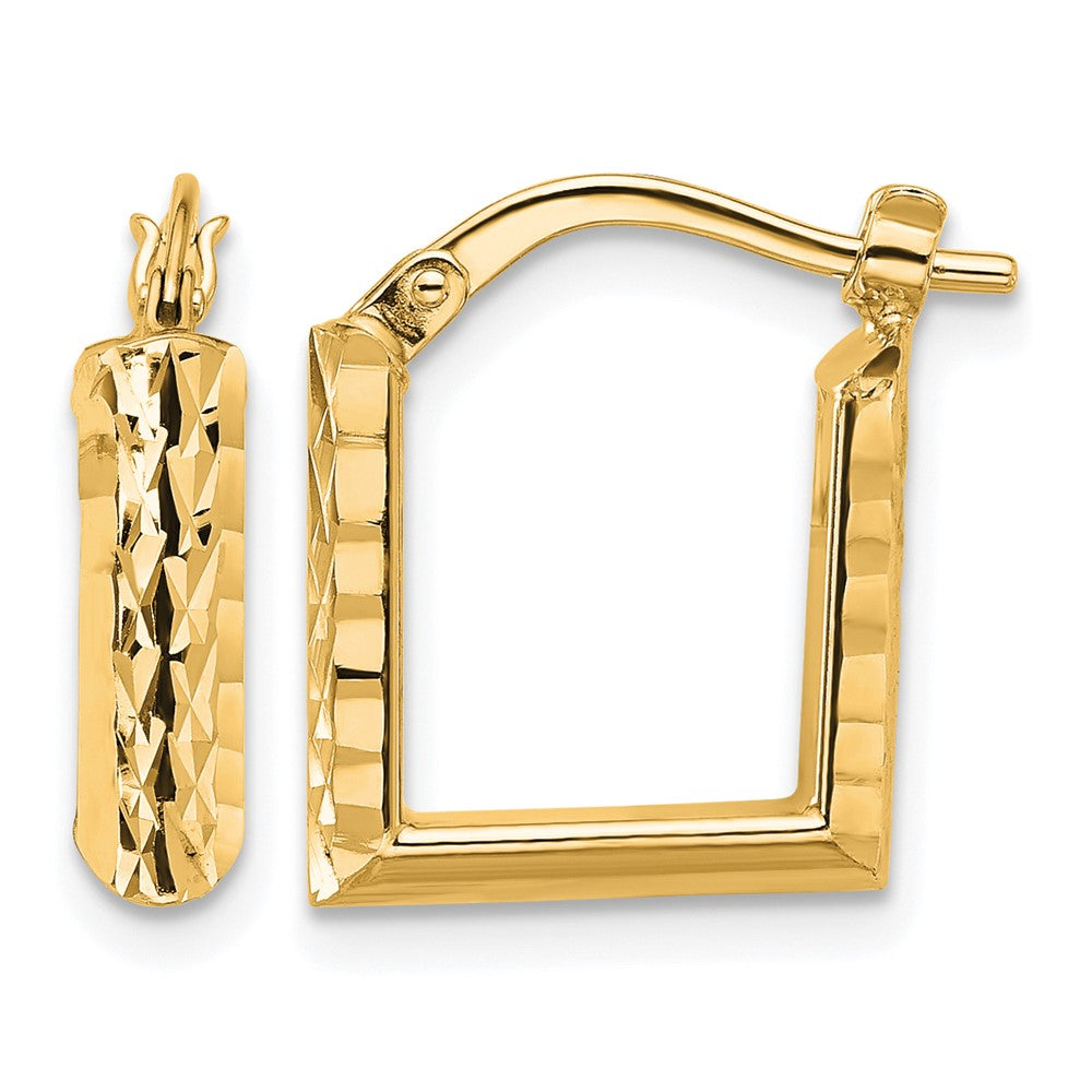 14K Polished and Diamond-cut Square Hoop Earrings