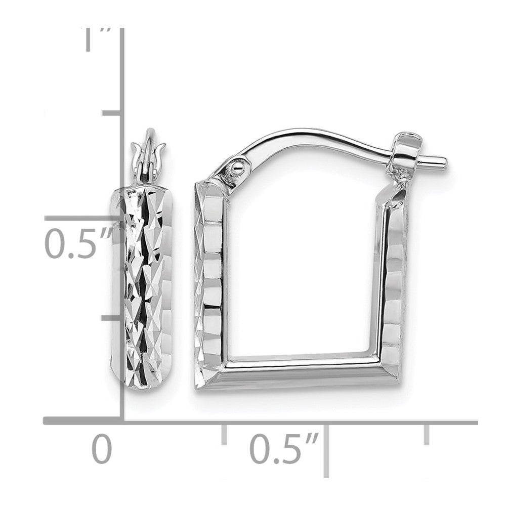 14K w/White RH-plat Polished/Dia-cut Square Hoop Earrings