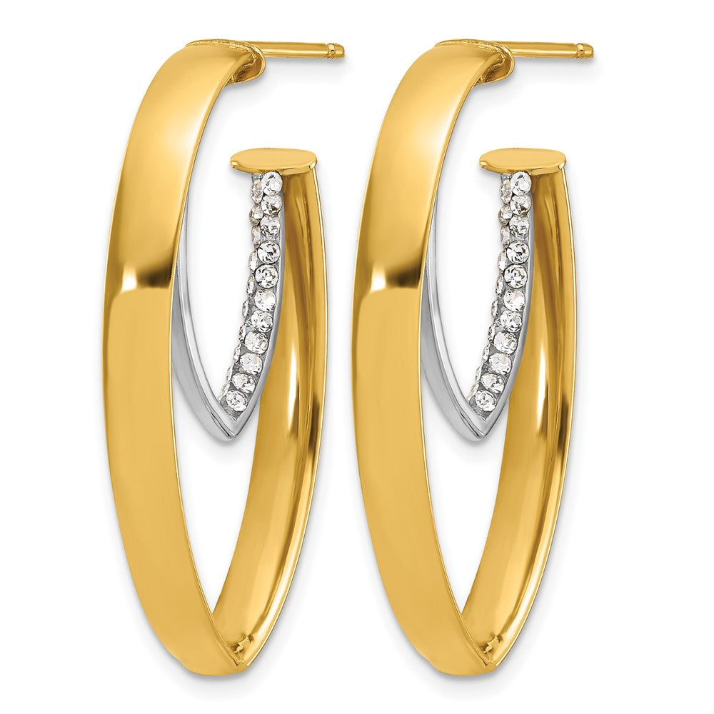 14K w/White Rhodium Polished w/Crystal Oval Drop Post Earrings
