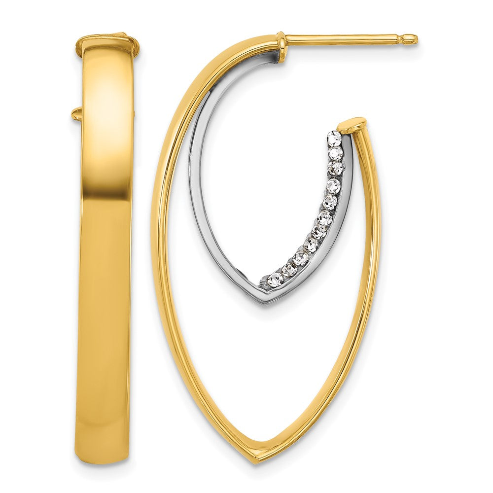 14K w/White Rhodium Polished w/Crystal Oval Drop Post Earrings