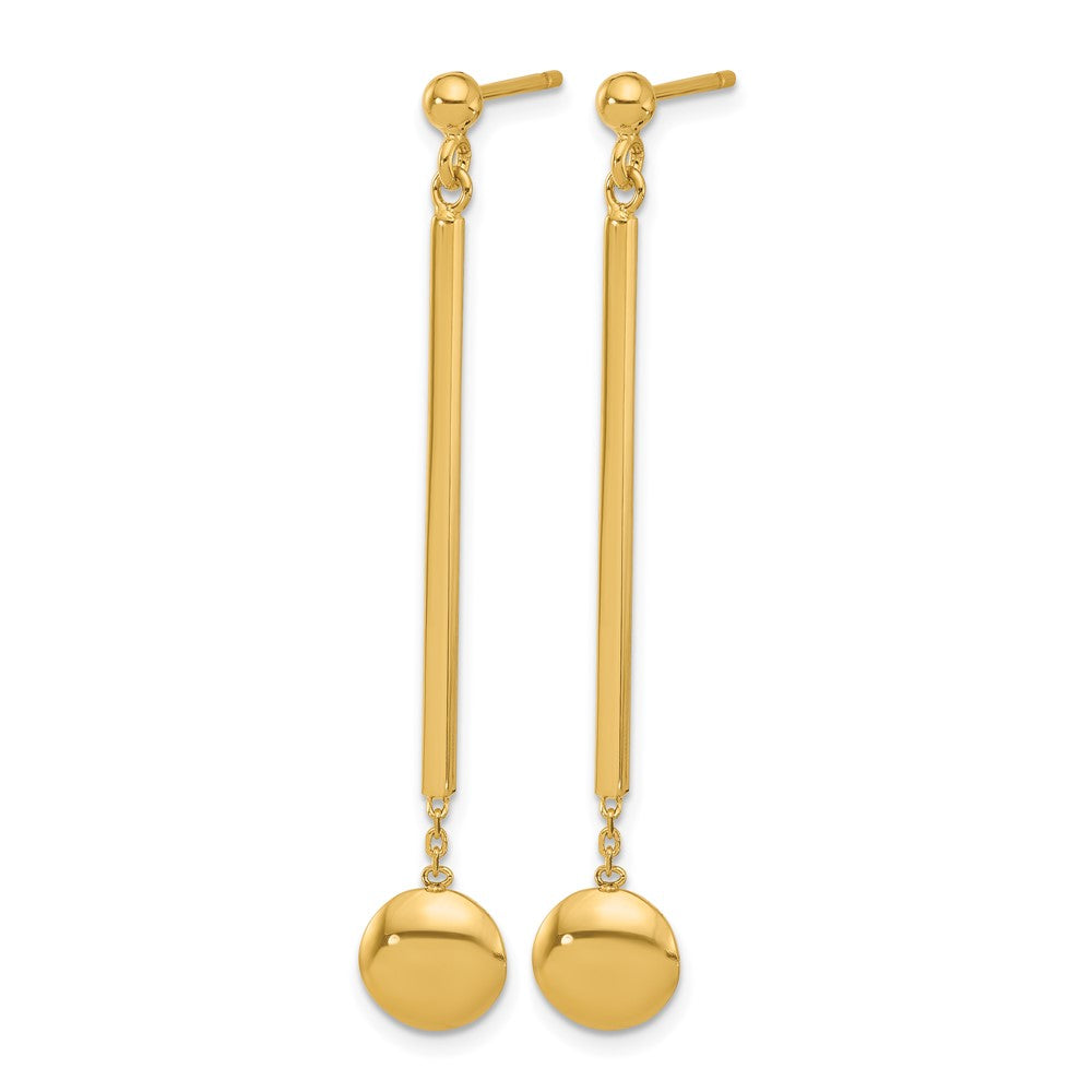 14K Polished Bar with Bead Dangle Post Earrings