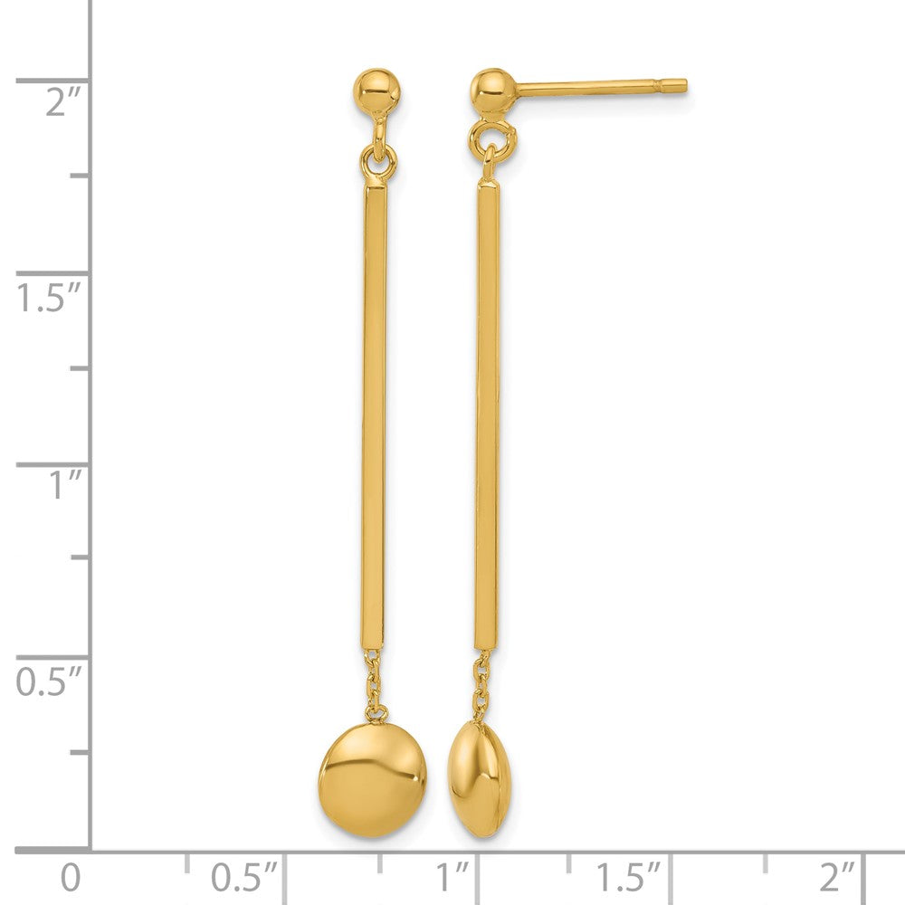14K Polished Bar with Bead Dangle Post Earrings