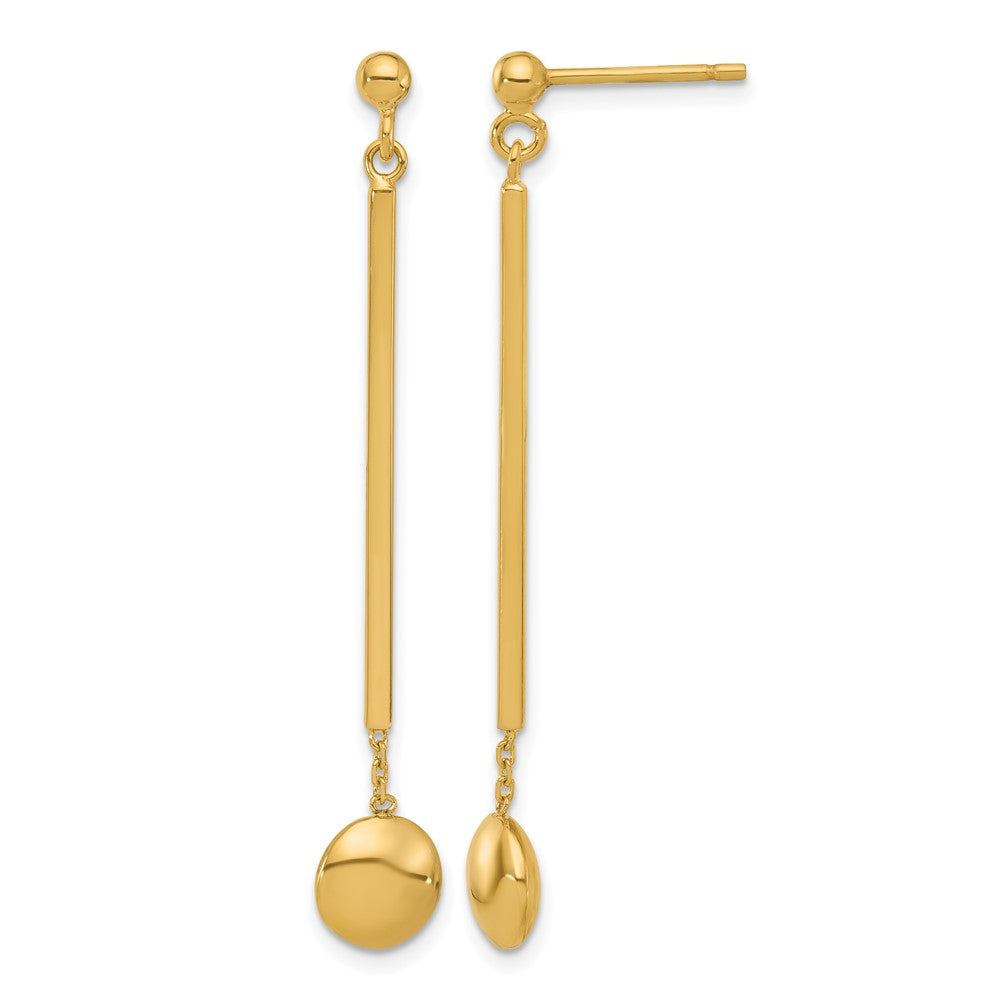 14K Polished Bar with Bead Dangle Post Earrings